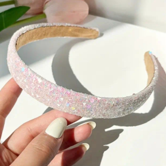 Accessories - New boutique handmade iridescent glitter shiny flexible headband pink